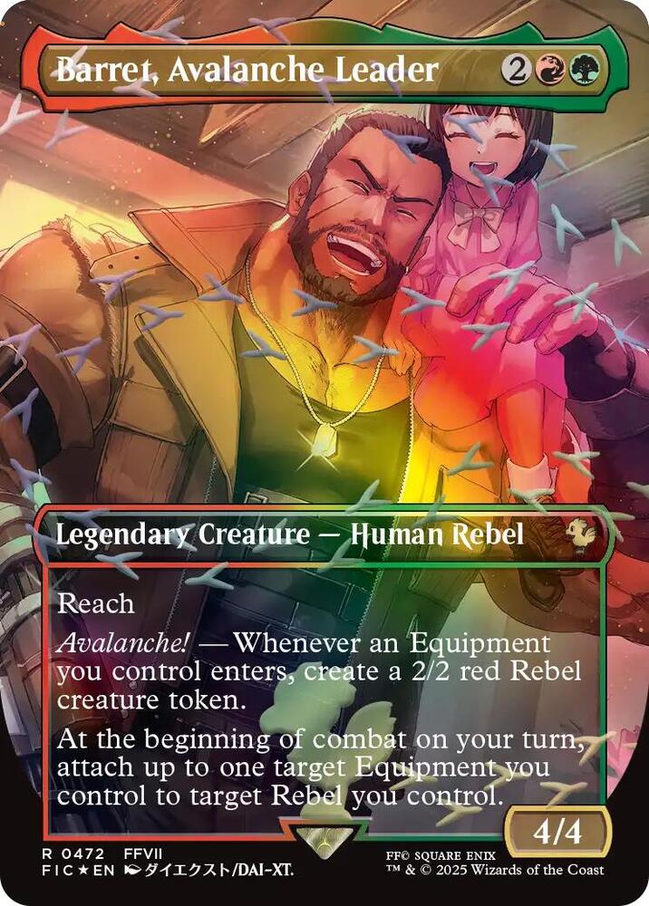 CardboardCrack - Barret, Avalanche Leader (Borderless) (Chocobo Track Foil) - Commander: FINAL FANTASY (FIC)