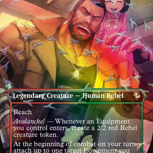 CardboardCrack - Barret, Avalanche Leader (Borderless) (Chocobo Track Foil) - Commander: FINAL FANTASY (FIC)